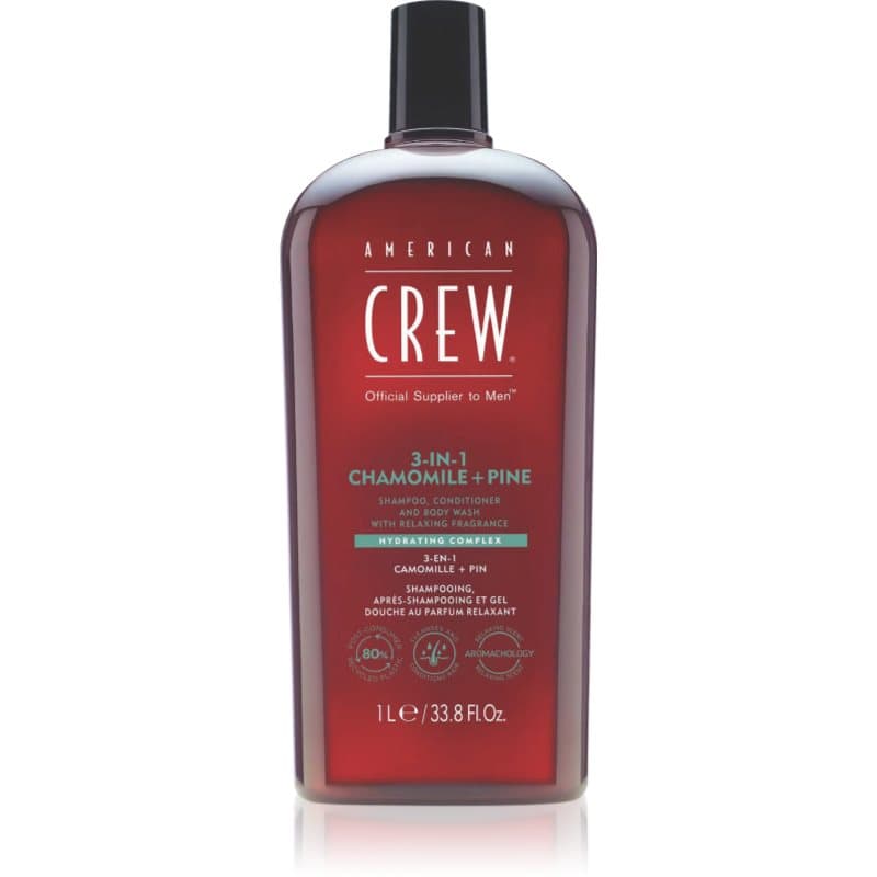 American Crew 3 in 1 Chamimile + Pine 3 in1 Shampoo, Conditioner & Body Wash voor Mannen 1000 ml