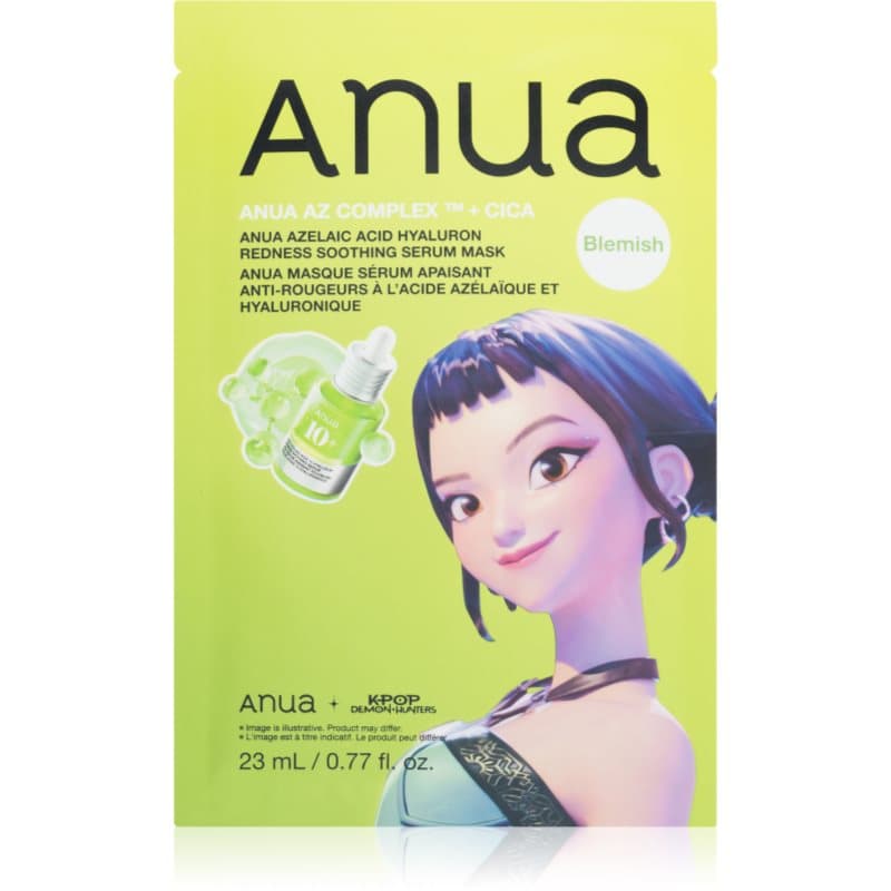 Anua K-Pop Demon Hunters Azelaic Acid Hyaluron Redness Soothing Serum Mask kalmerende sheet mask met Hydraterende Werking 23 ml