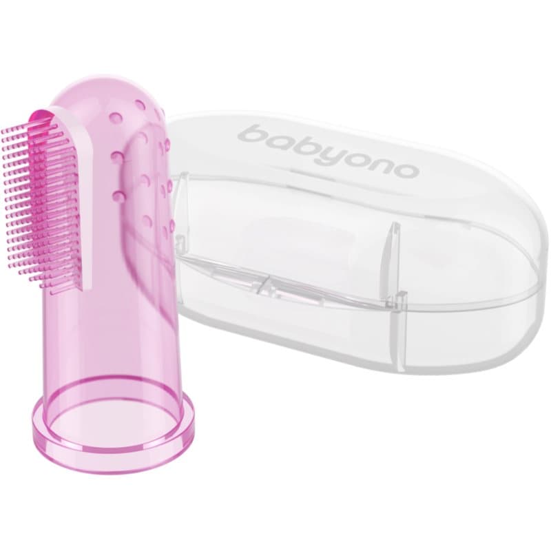BabyOno Take Care First Toothbrush Vinger Tandenborstel voor Kids met Etui Pink 1 st