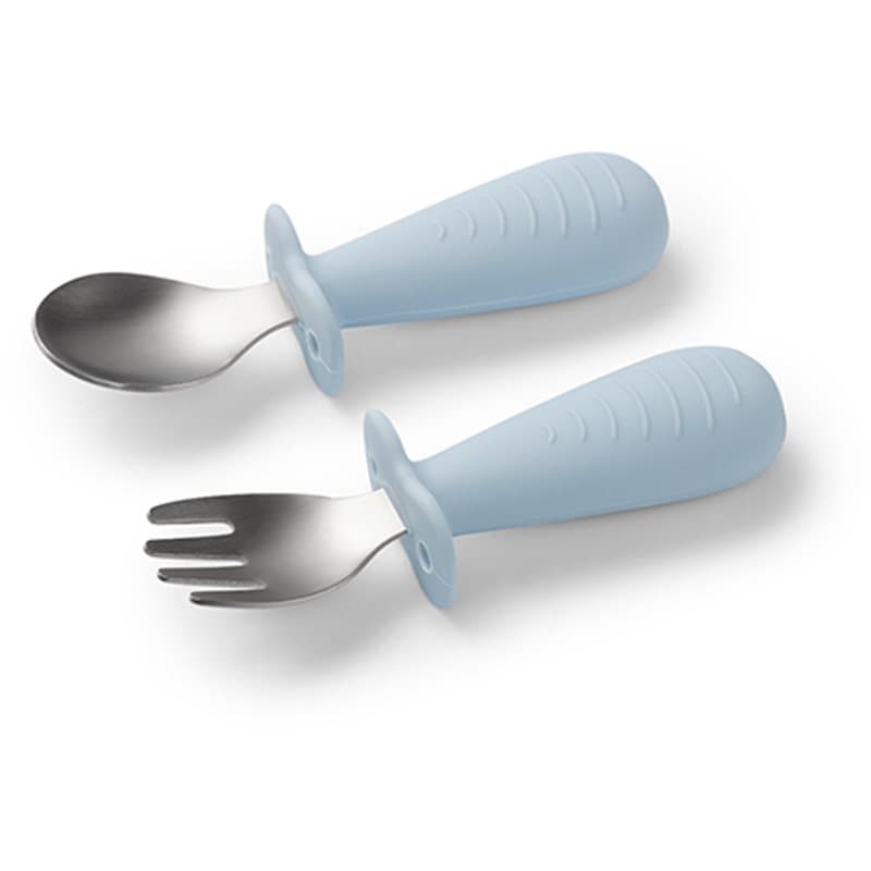 BabyOno Be Active Stainless Steel Spoon and Fork bestek voor Kinderen Blue 12m+ 2 st