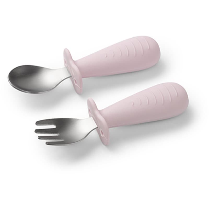 BabyOno Be Active Stainless Steel Spoon and Fork bestek voor Kinderen Pink 12m+ 2 st