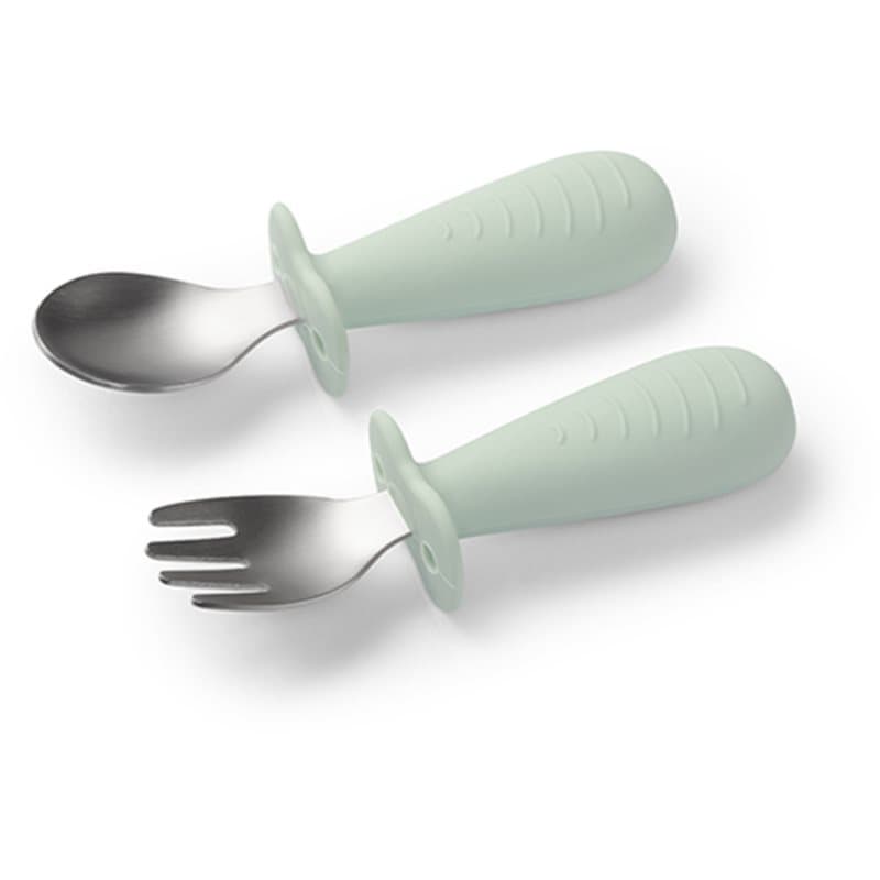 BabyOno Be Active Stainless Steel Spoon and Fork bestek voor Kinderen Mint 12m+ 2 st