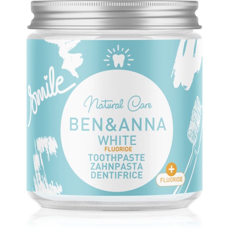 BEN&ANNA Natural Toothpaste White Fluoride tandpasta in een glazen pot met Fluoride 100 ml