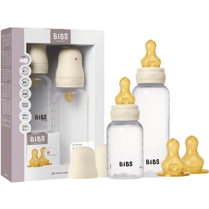 BIBS Anti-Colic Baby Bottle Set oorbellen met caoutchouc speen Ivory