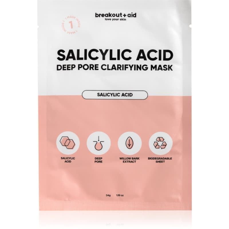 breakout + aid Salicylic Acid Deep Pore Clarifying Mask Cellaag Masker met salicylzuur 34 g