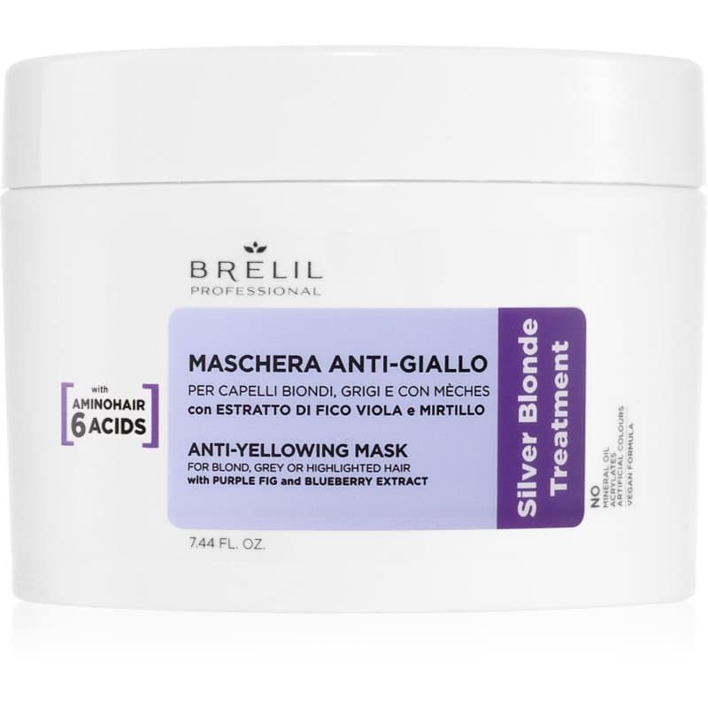 Brelil Professional Anti-yellowing Mask masker tegen een gele schijn voor Blond en Grijs Haar 220 ml