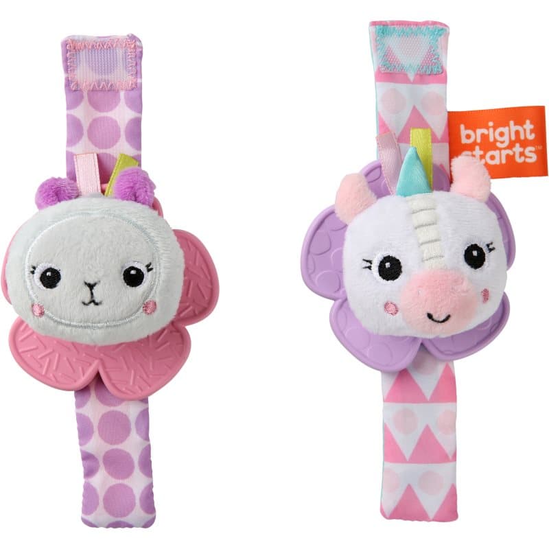 Bright Starts Wrist Pals Toy rammelaar voor op hand met bijtring Unicorn & Llama 0 m+ 2 st