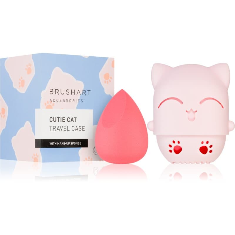 BrushArt Accessories Cutie Cat travel case with make-up sponge make-up spons & applicatoren met reisetui