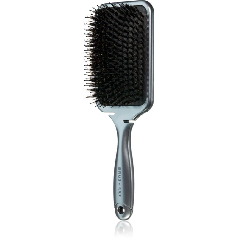 BrushArt Hair Boar bristle paddle hairbrush Haarborstel met Wildezwein Borstelharen Metallic Black 1 st
