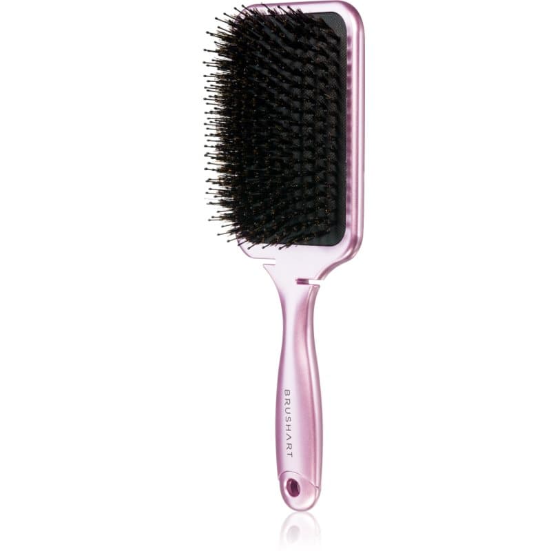 BrushArt Hair Boar bristle paddle hairbrush Haarborstel met Wildezwein Borstelharen Metalic Pink 1 st