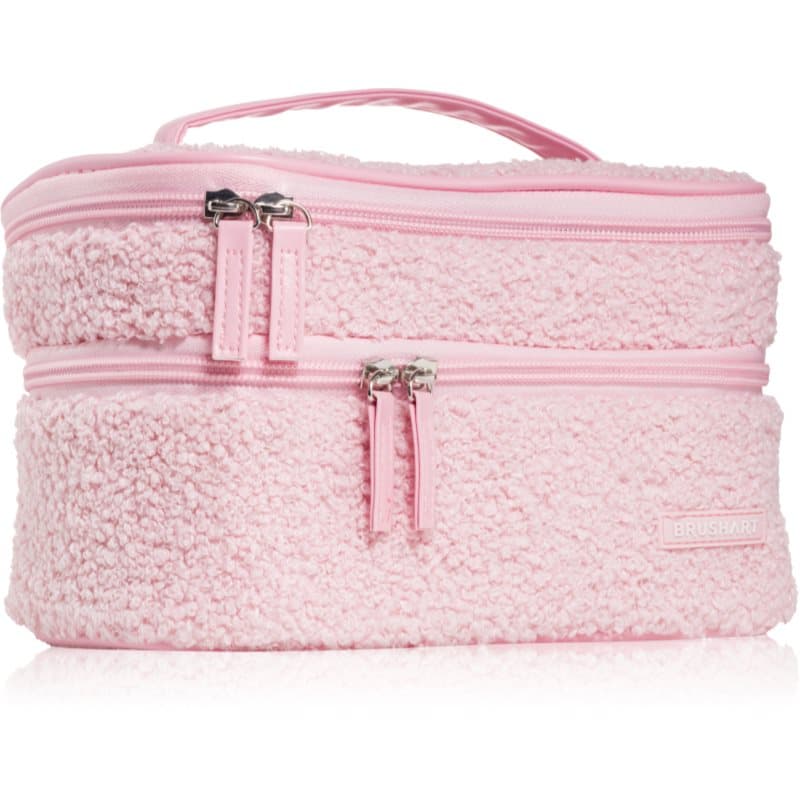 BrushArt Accessories Double-layered fluffy make-up bag tasje met twee vakken Light pink 1 st