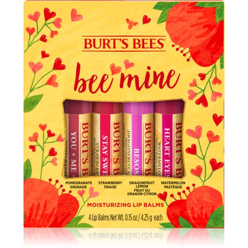 Burt’s Bees Bee Mine Lippenbalsem met Bijenwas Smaak Pomegranate, Strawberry, Dragonfruit Lemon, Watermelon 4x4.25 g