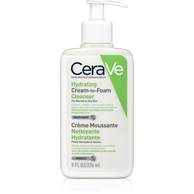 CeraVe Cleansers Hydrating Cream-to-Foam Cleanser Reinigende Schuim Crème voor Normale tot Droge Huid 236 ml
