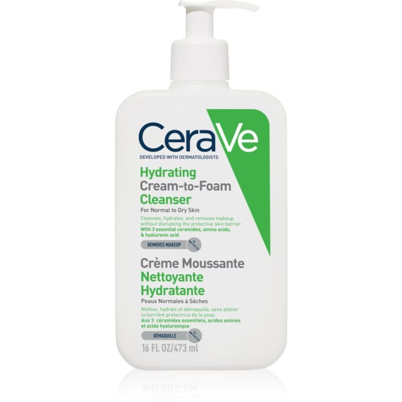 CeraVe Cleansers Hydrating Cream-to-Foam Cleanser Reinigende Schuim Crème voor Normale tot Droge Huid 473 ml