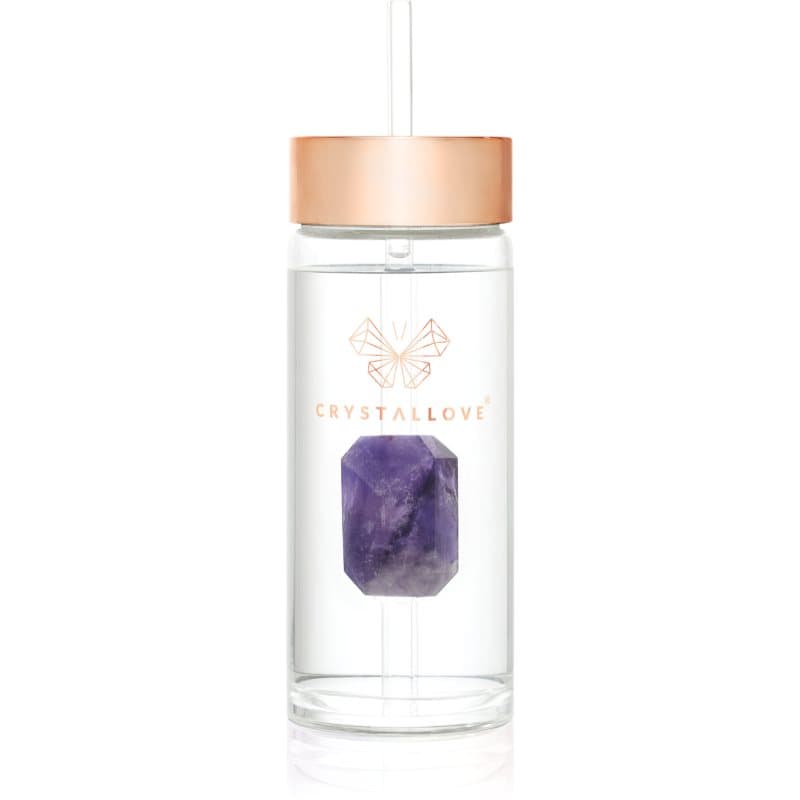 Crystallove Amethyst Straw Water Bottle glazen waterfles met rietje 400 ml