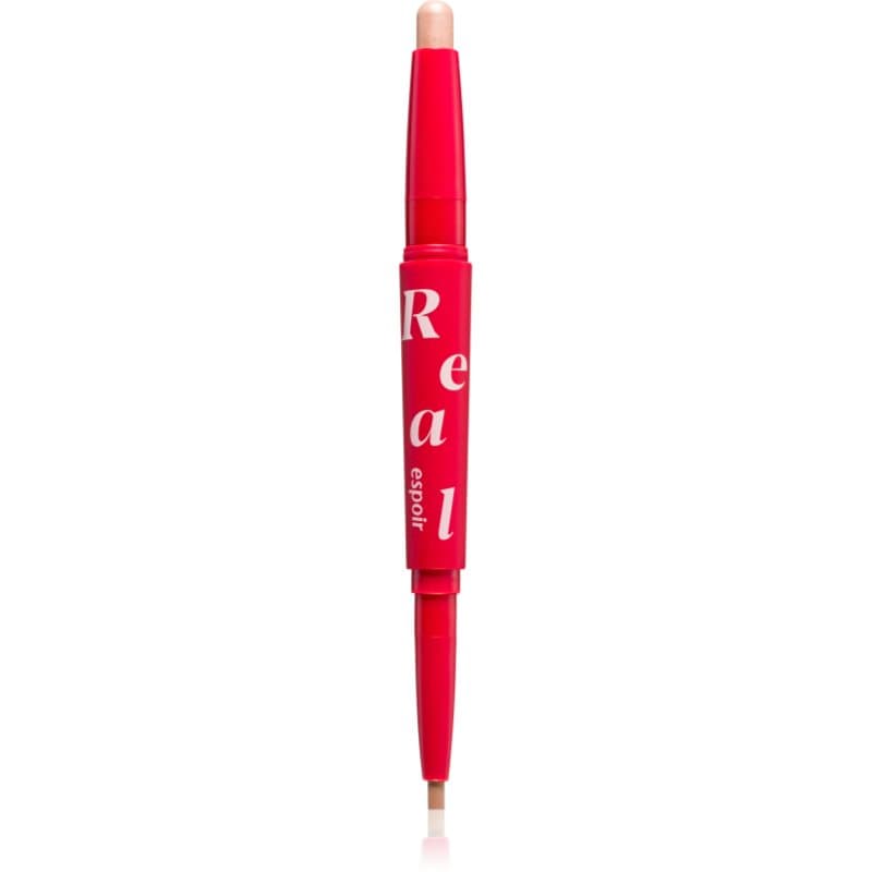 espoir Real Eye Dual Stick Langaanhoudende Oogschaduw in Potlood met Highlighter Tint 02 Peach Beam 0.5 g