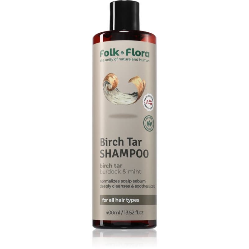 Folk & Flora Birch Tar Dieptereinigende Shampoo voor Droge en Jeukende Huid 400 ml