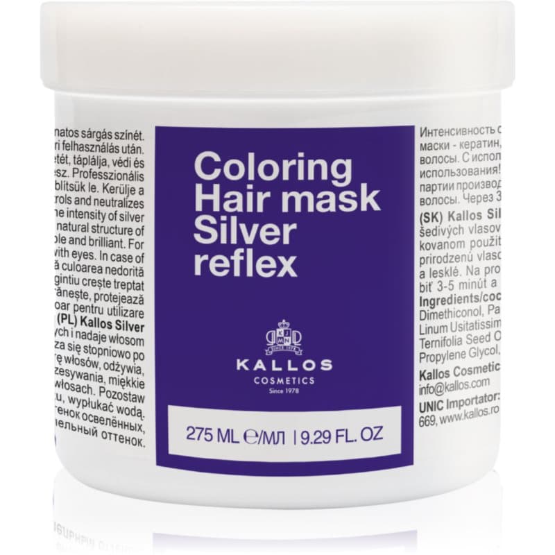 Kallos Coloring Hair Mask Silver Reflex Haarmasker neutraliseert gele Tinten 275 ml