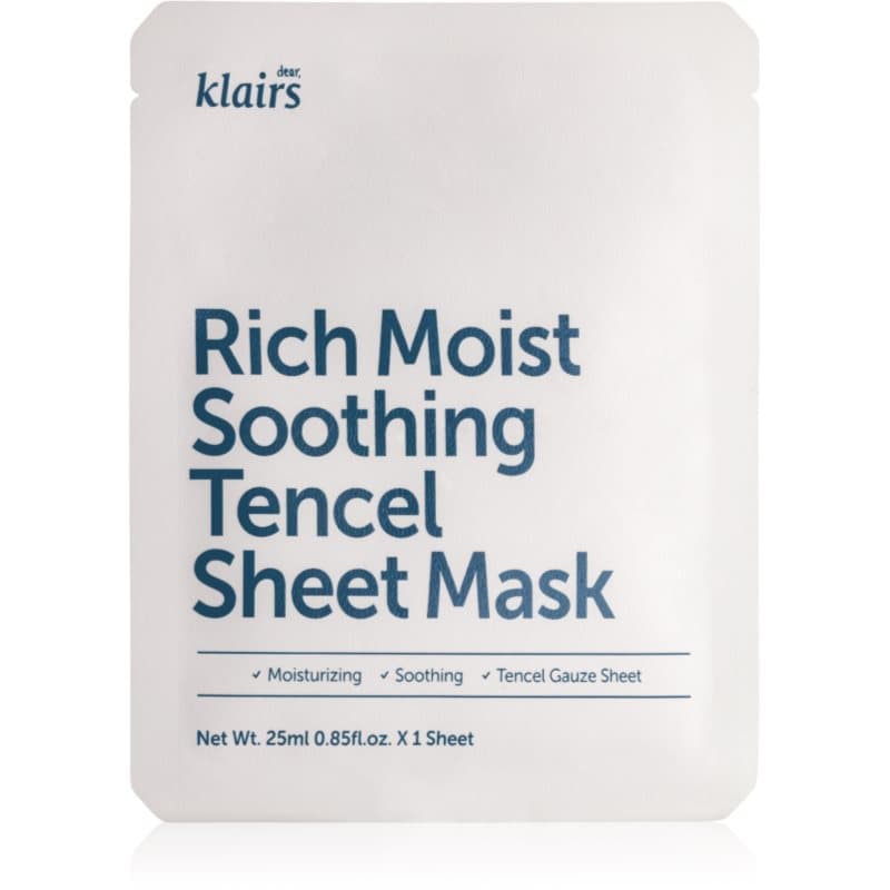 Klairs Rich Moist Soothing Tencel Sheet Mask kalmerende sheet mask met Hydraterende Werking 25 ml