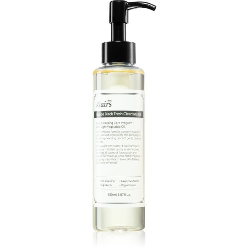 Klairs Gentle Black Fresh Cleansing Oil Zachte Reinigingsolie voor Vette Huid 150 ml