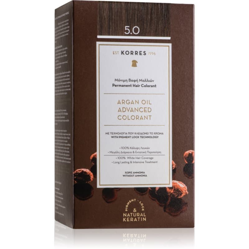 Korres Argan Oil Pernamente Haarkleuring met Arganolie Tint 5.0 Light Brown 50 ml