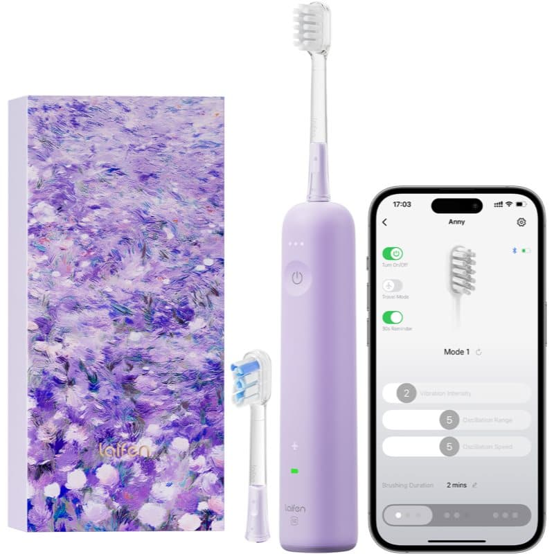 Laifen Wave Special Elektrische Tandenborstel + 2 Vervangende Koppen Purple 1 st