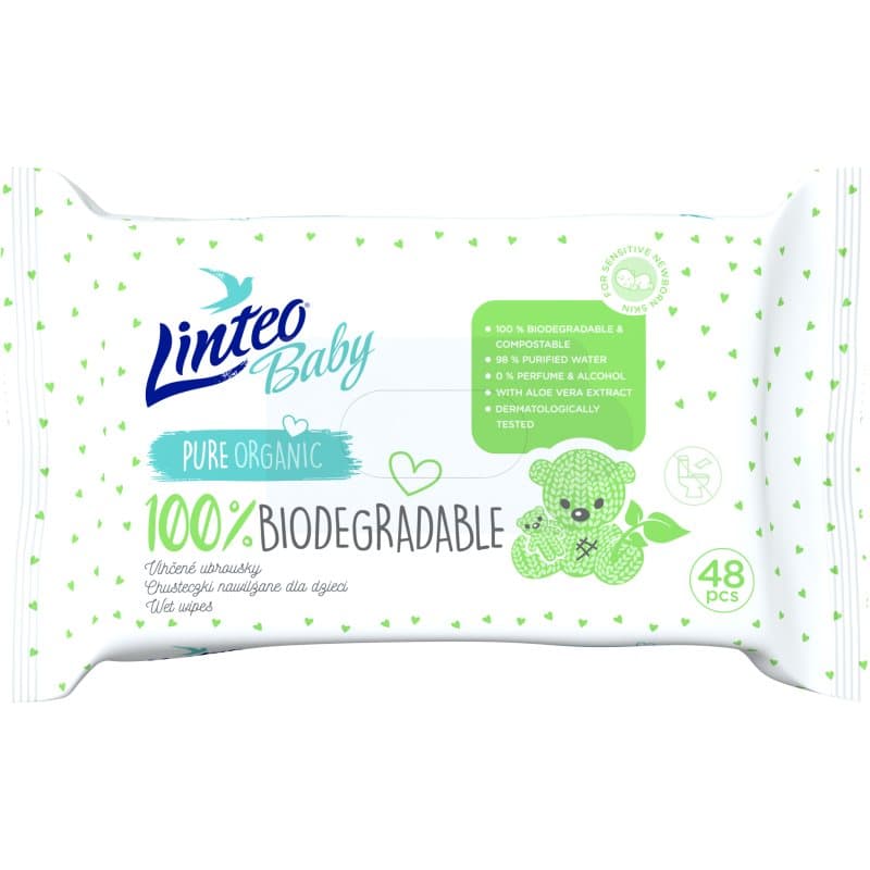 Linteo Baby 100% Biodegradable Tedere Vochtige Babydoekjes 48 st