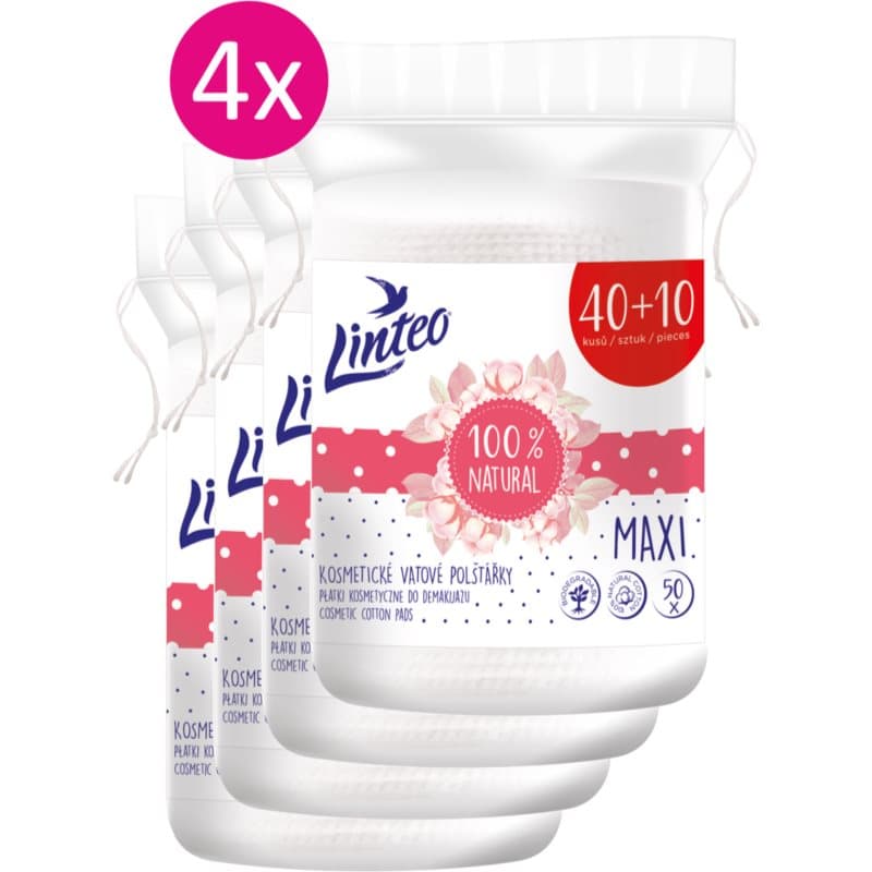 Linteo Natural Cotton Pads Make-up Remover Pads 40 + 10ks x 4