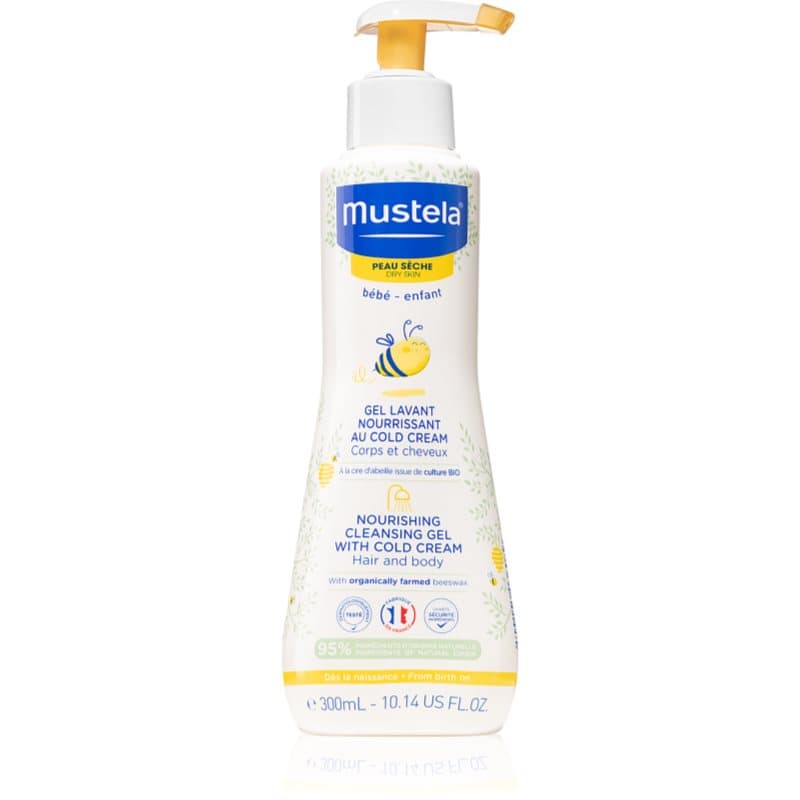 Mustela Bébé Dry Skin Voedende Reinigingsgel met toevoeging van Beschermingscreme voor Vernieuwing van de Huidbarriere voor Kinderen vanaf Geboorte 30