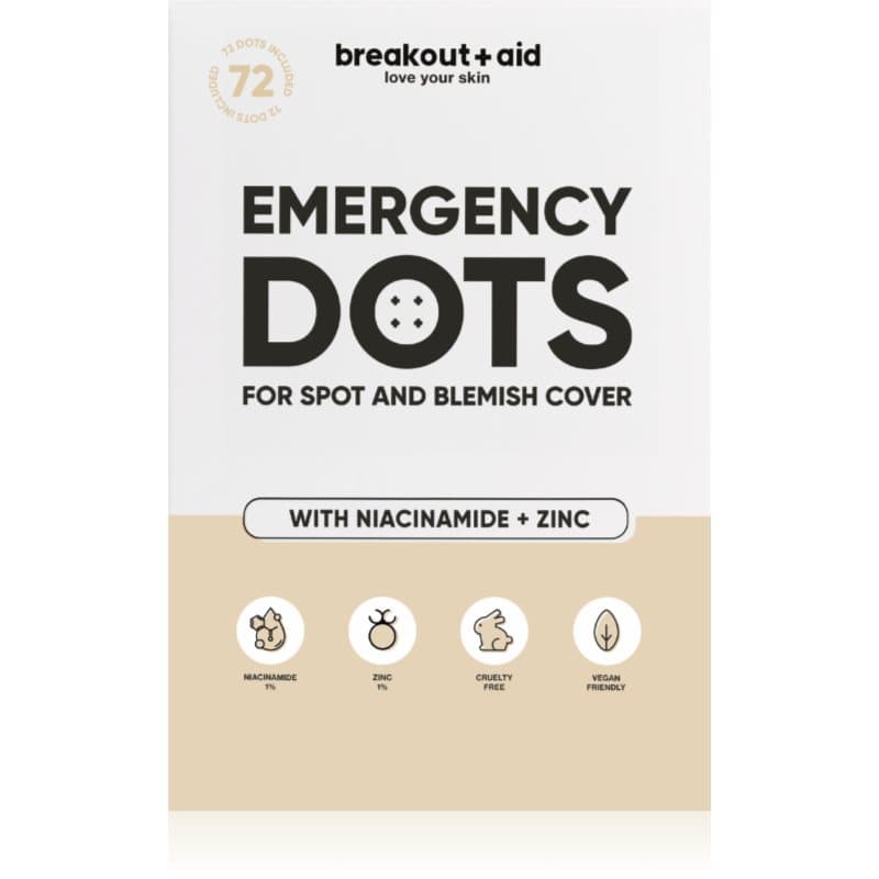 breakout + aid Emergency Dots For Spots and Blemishes Lokale Verzorging tegen Acne met niacinamide en zink 72 st