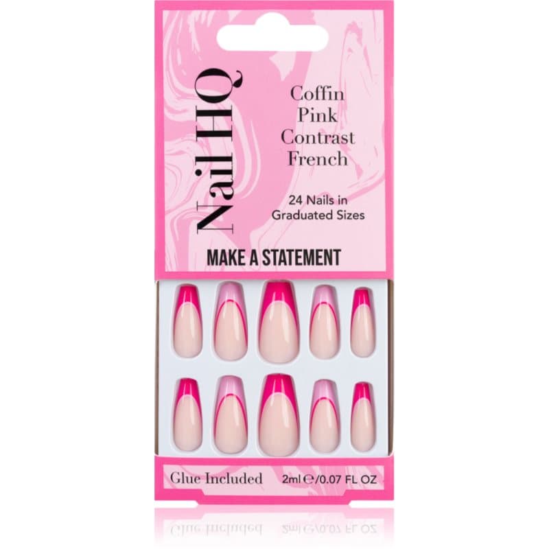 Nail HQ Coffin Pink Contrast French valse nagels met Lijm en Applicator 24 st