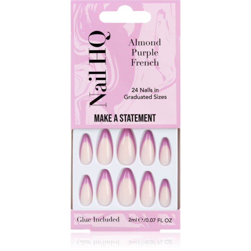 Nail HQ Almond Purple French valse nagels met Lijm en Applicator 24 st