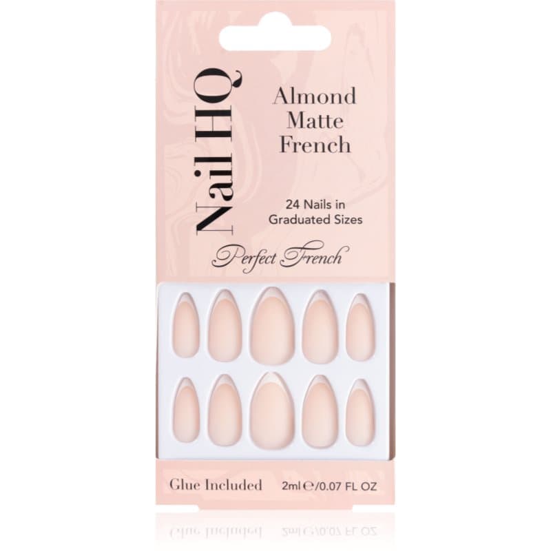 Nail HQ Almond Matte French valse nagels met Lijm en Applicator 24 st