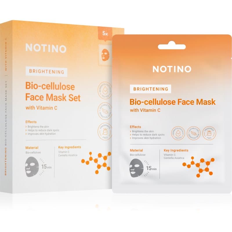 Notino Brightening Bio-Cellulose Face Mask with Vitamin C Sheetmaskerset voor Stralende Huid