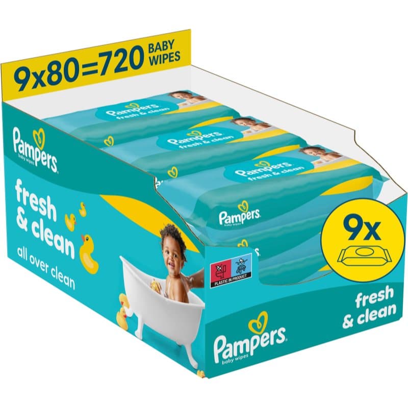 Pampers Fresh & Clean Vochtige Reinigings Doekjes voor Kinderen 9x80 st