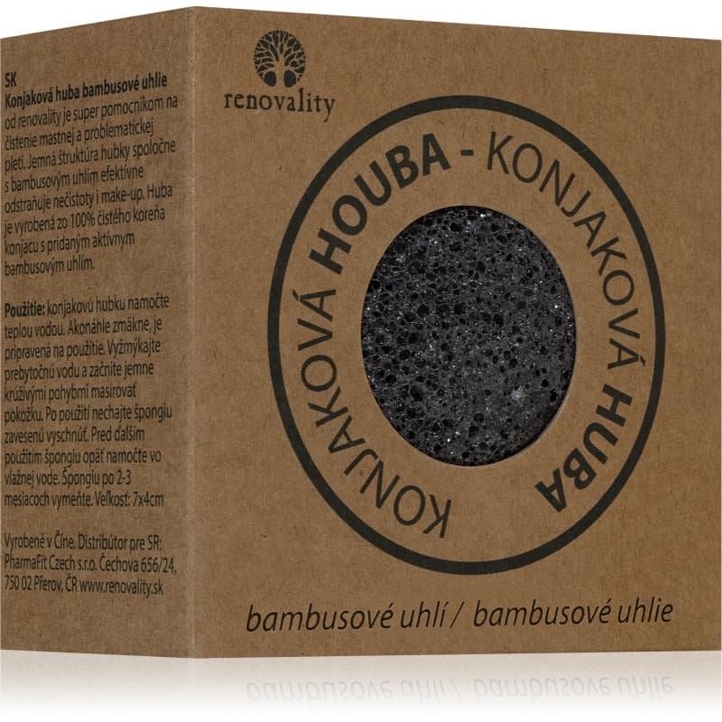 Renovality Konjac mushroom bamboo charcoal Reinigings Sponsje voor Problematische Huid 7x4 cm