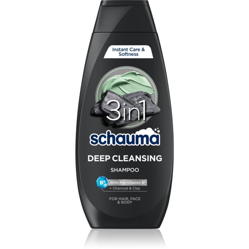 Schwarzkopf Schauma MEN Shampoo met Actiefkool voor Gezicht, Lichaam en Haar 400 ml