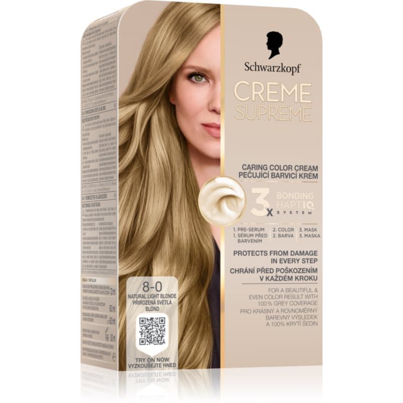 Schwarzkopf Creme Supreme Pernamente Haarkleuring Tint 8-0 Natural Light Blonde 60 ml