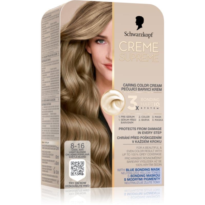 Schwarzkopf Creme Supreme Pernamente Haarkleuring Tint 8-16 Cool Ash Light Blonde 60 ml