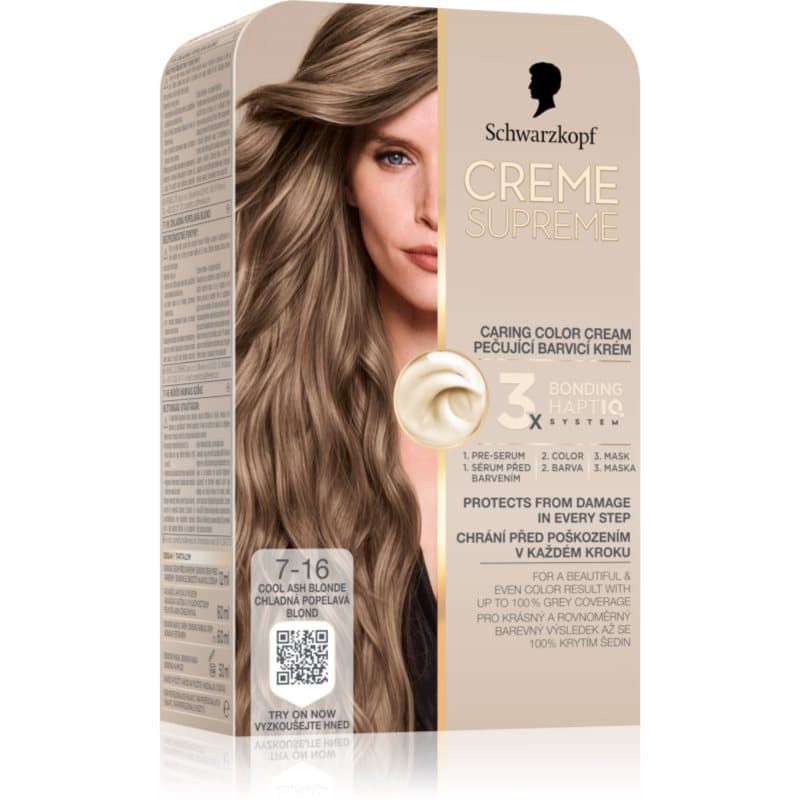 Schwarzkopf Creme Supreme Pernamente Haarkleuring Tint 7-16 Cool Ash Blonde 60 ml