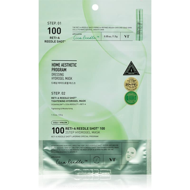 VT Cosmetics Cica Reti-A Reedle Shot 100 2Step Hydrogel Mask intensief hydrogelmasker voor Huid Egalisatie en Porien Minimalisatie 34.5 g