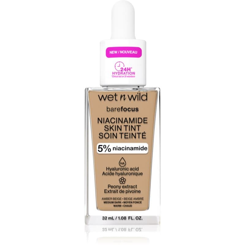 Wet n Wild BareFocus Niacinamide Skin Tint Lichte Hydraterende Foundation Tint Amber Beige (Warm) 32 ml