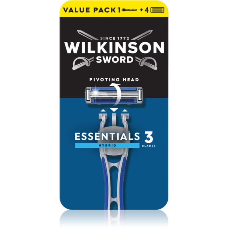 Wilkinson Sword Essentials 3 Hybrid Scheerapparaat + Vervangbare Scheermesjes 4st.