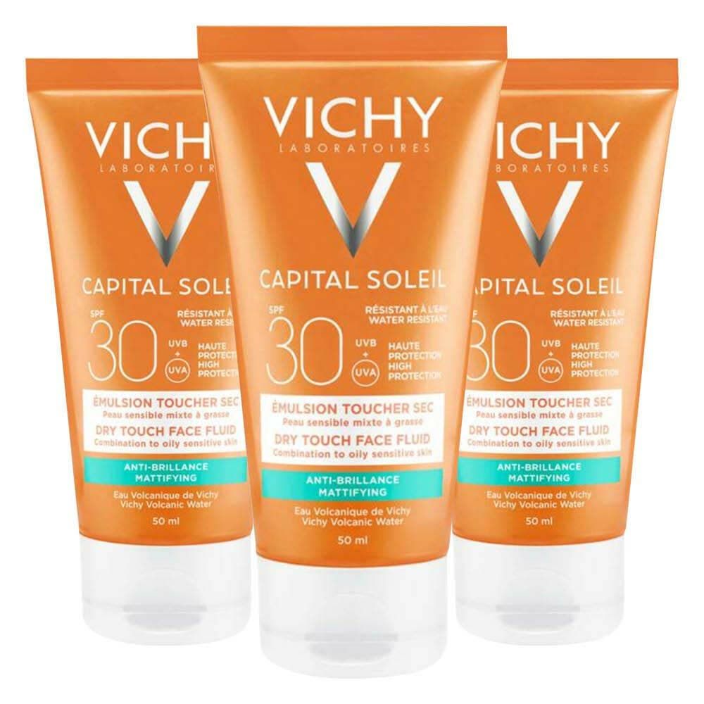 3x Vichy Capital Soleil Dry Touch Zonnecrème SPF 30 Gezicht 50 ml
