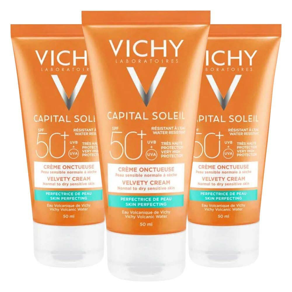 3x Vichy Capital Soleil Fluweelachtige Crème SPF 50+ Gezicht 50 ml