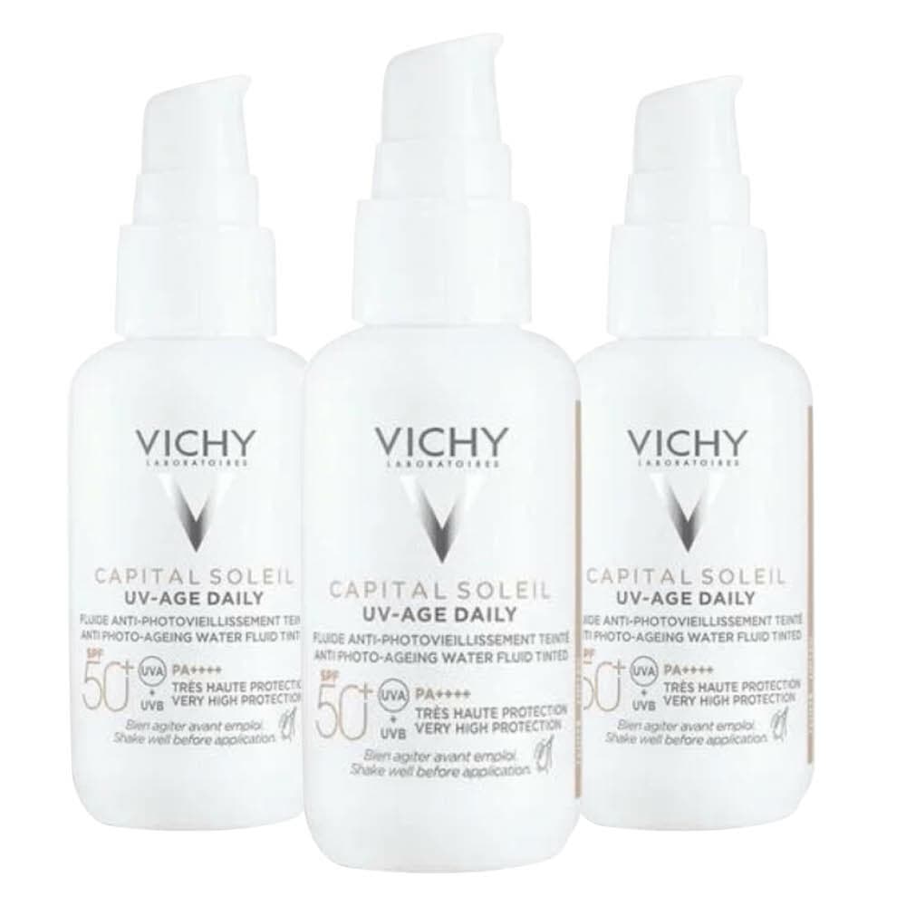 3x Vichy Capital Soleil UV-Age Dagelijkse SPF 50+ Getint 40 ml
