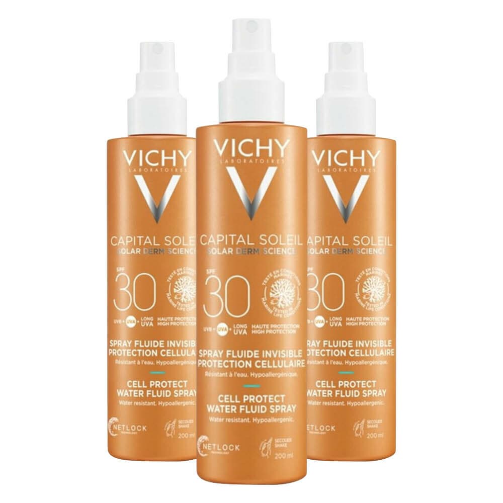 3x Vichy Capital Soleil UV Cell Protect Fluide Spray SPF 30 200 ml