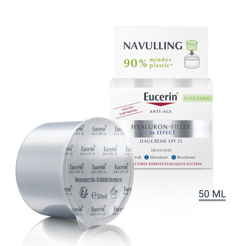 3x Eucerin Hyaluron-Filler + 3x Effect Dagcrème Droge Huid SPF 15 Navulling 50 ml