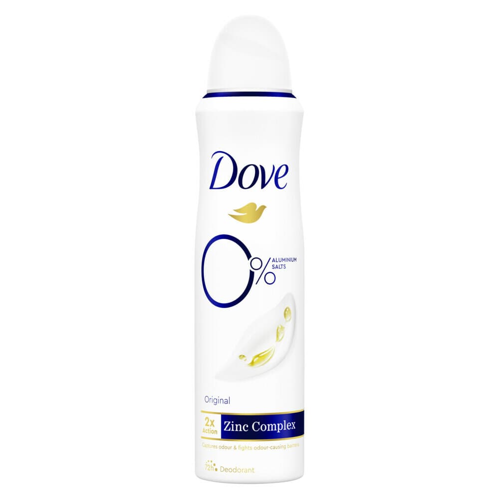 2+2 gratis: Dove Deodorant Spray 0% Original 150 ml