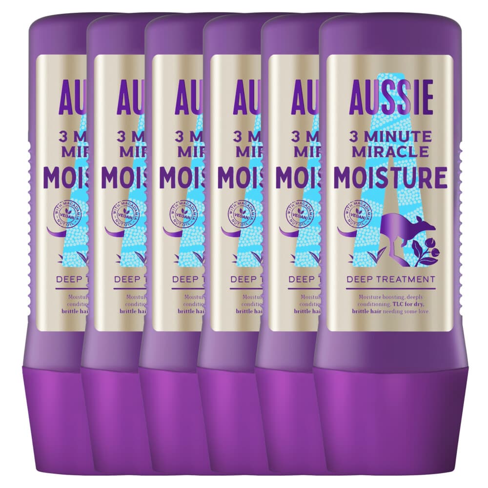 6x Aussie Haarmasker 3 Minute Miracle Moisture Intensieve Vegan Haarverzorging 225 ml